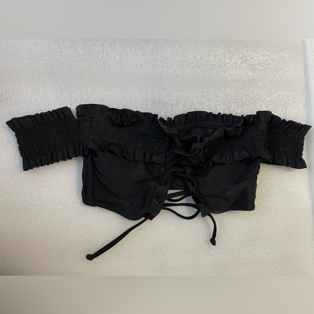 Xhilaration Black Bikini Top with Ruffles size S